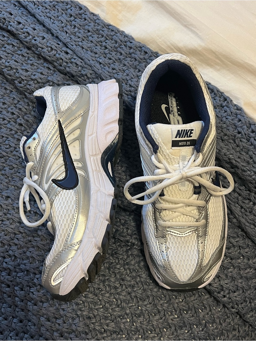 Nike Silver and Navy Moto 2K Athletic Sneakers